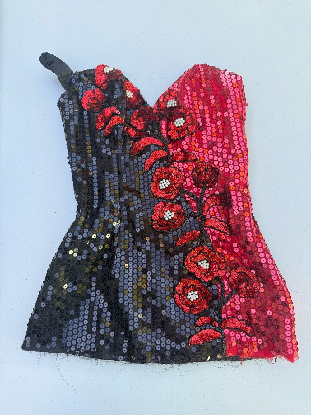 Vintage Sequined Black & Red Floral Bustier Top - Picture 6 of 6